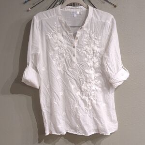 Kyla Seo Designed In Florida White Cotton Top Beachy Boho Embroidered XL